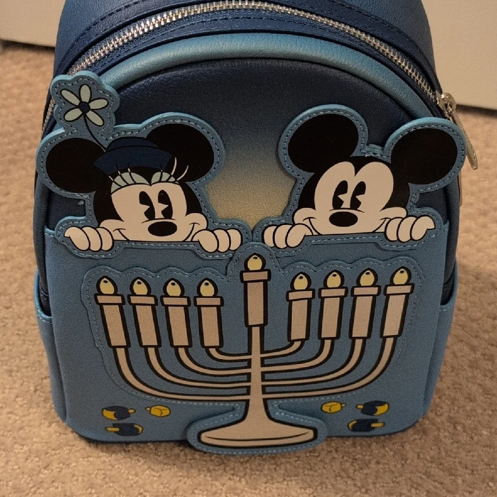 Loungefly Disney Parks Mickey And Minnie Light Up Hanukkah Mini Backpack & Ears
